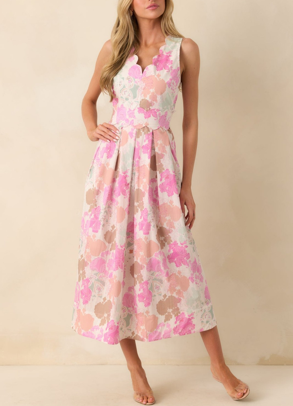 NWOT Entro Women's Abstract Floral Print Sleeveless Midi Dress, Size Med, Multi